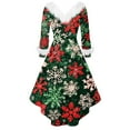 thumbnail image 4 of Christmas Dresses for Women Women's Fashion V-neck Casual Slim Christmas Printed Party Long Sleeve Dresses with Fur Collar for Christmas Party,Dark Green,2XL, 4 of 4