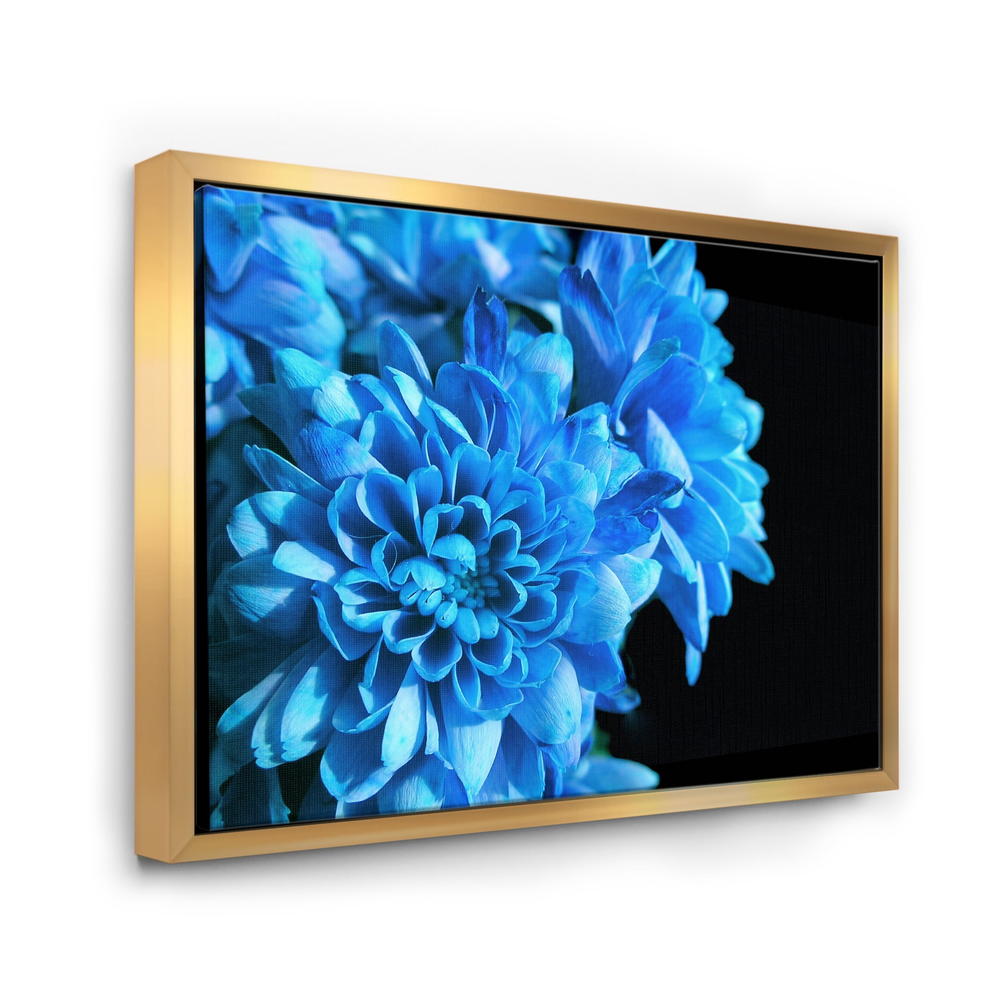 Designart 'Detail of Blue Flowers On Black Background I' Traditional Framed Canvas Wall Art Print