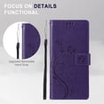 thumbnail image 6 of Wallet Case for Google Pixel 9 Pro XL,PU Leather Wallet Flip Kickstand Case [Magnetic Closure] [Wrist Strap] [Card Slots Holder] Embossed Butterfly & Flower Case for Women Girls,Purple, 6 of 9