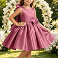 thumbnail image 5 of Girls Satin Mini Princess Dresses Trendy Sleeveless Ruched A Line Bow Detail Gown for Wedding Birthday Party Pageant Holiday Ceremony Hot Pink 0-1 Years, 5 of 6