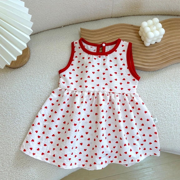 Rvasteizo Dresses for Girls Print Heart Sleeveless Tank Dress Round Neck Loose for 0-10 Years