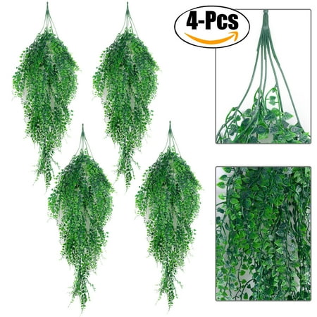 Ivy Leaf (4 Pcs Artificial Hanging Plant, Justdolife Simulated Leaves Fake Green Ivy Fake Hanging Plants for Indoor Outdoor Wedding Wall)