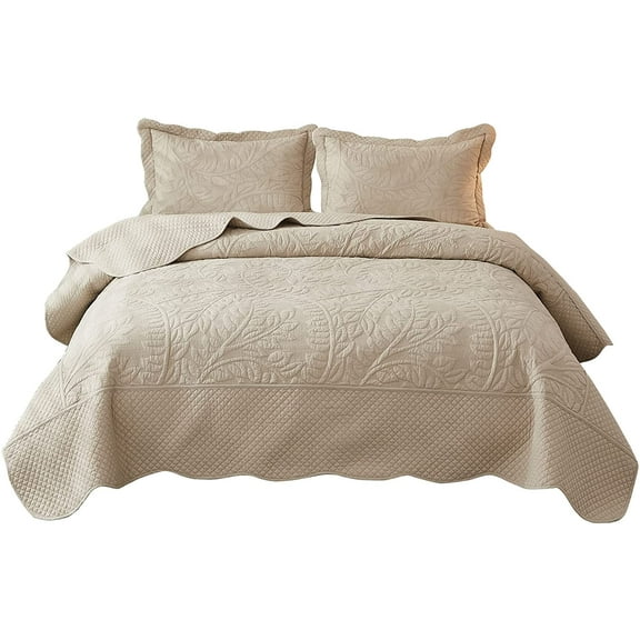 3-Piece 100% Cotton Oversized Bedspread Set Coverlet Set Lightweight Quilt Set Embroidery Farmhouse Bedding Set T