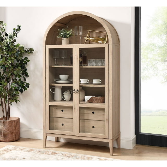 Modway Nolan Armoire de Rangement et d'Exposition Arquée de 74 Pouces de Hauteur en Chêne Clair