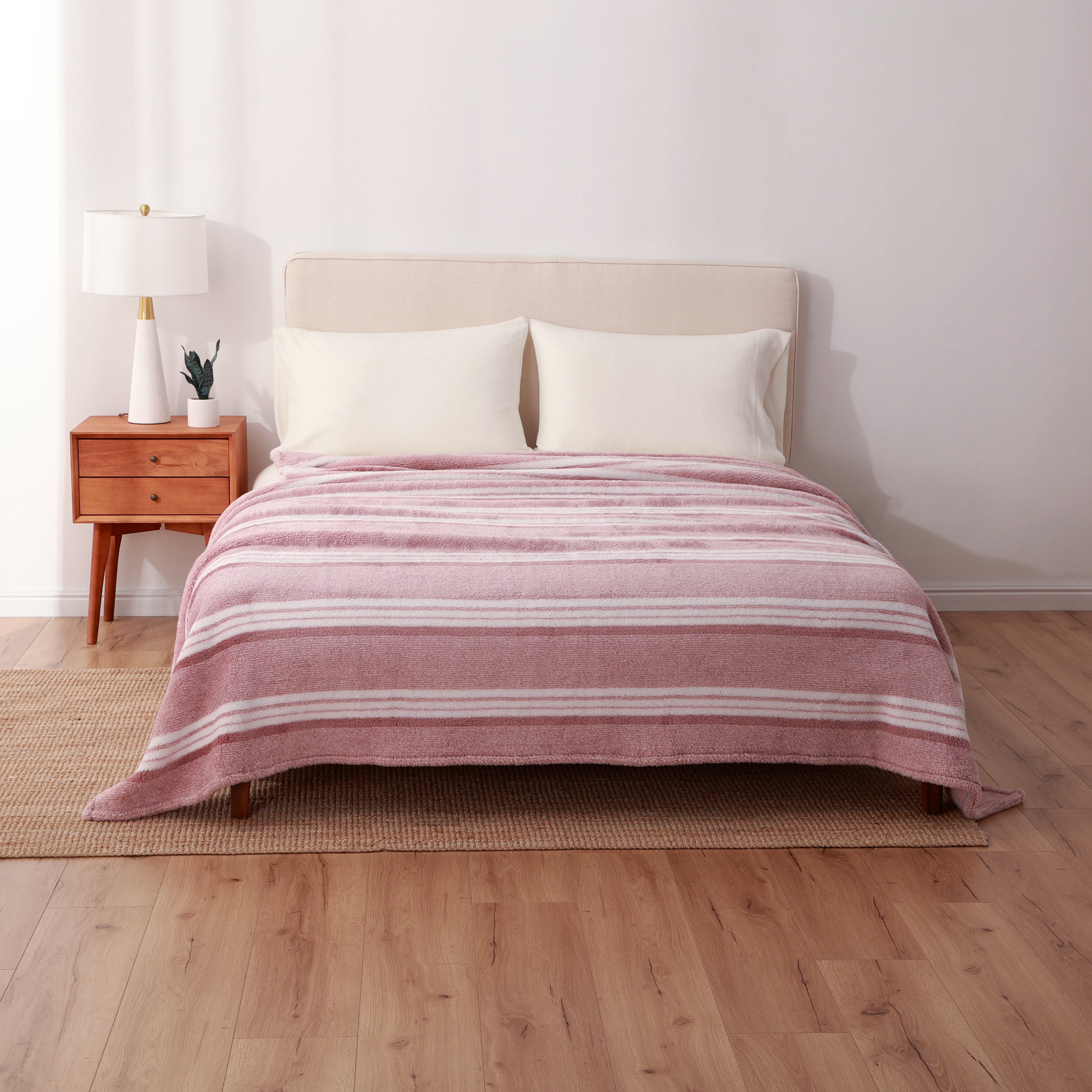 Berkshire Blanket Eco Plush Blanket, King, Blush Stripe