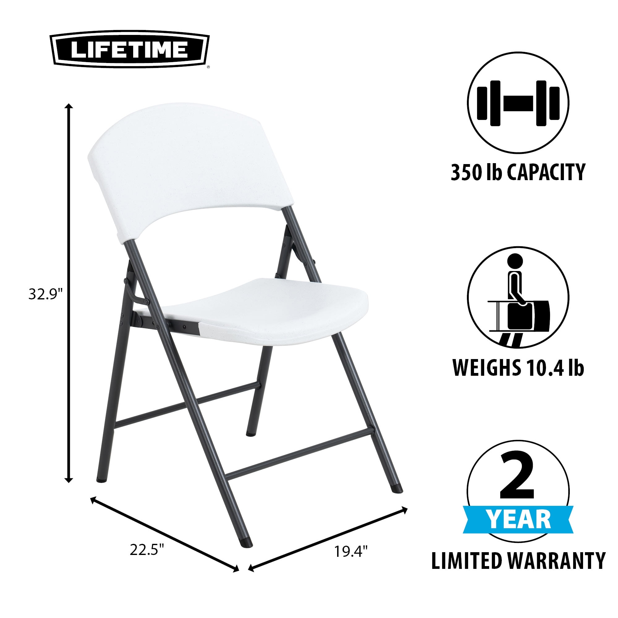 Lifetime Lightweight Indoor Outdoor Plastic Folding Chairs, White, 4 Piece