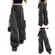 thumbnail image 1 of TRKIYQC Pantalones cargo para mujer, pantalones de talle bajo con cordón y cordón de pierna ancha gris con bolsillos TRKIYQC moda, 1 of 10