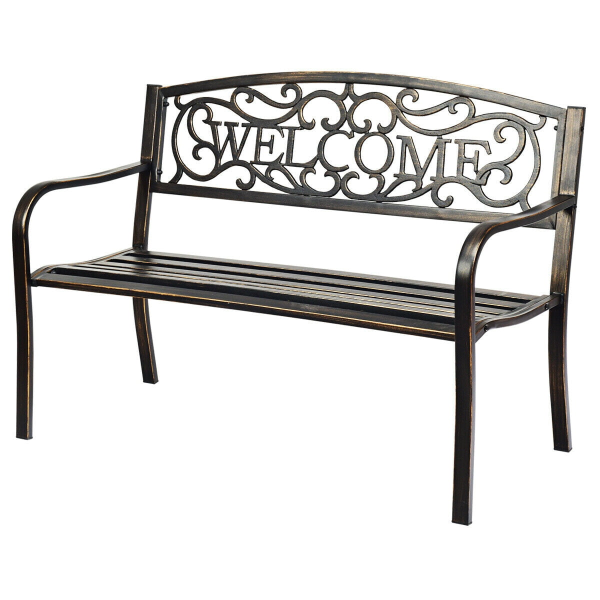 50" Patio Garden Bench Park Yard Outdoor Furniture Steel Frame Porch Chair W23 