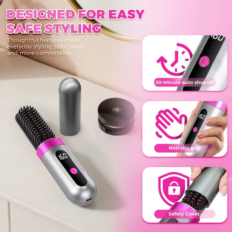 OVIMAZ Cordless Hair Straightener Brush, Portable Ionic Anti  display picture 3