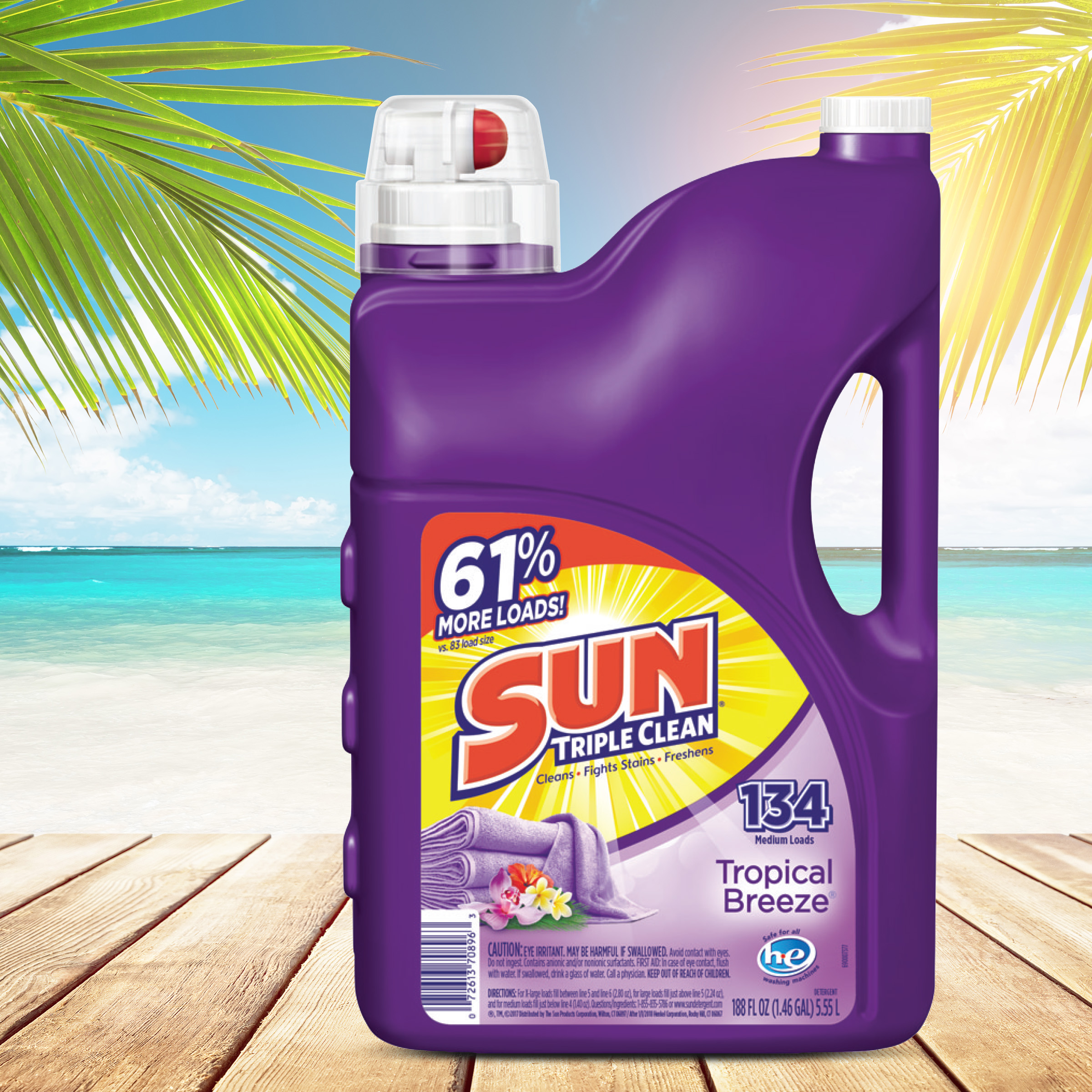 Sun Liquid Laundry Detergent, Tropical Breeze, 188 Ounce, 134 Loads