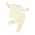 thumbnail image 2 of Toddler Kids Baby Boys Girls Solid Knit Tops Pants Pajamas Sleepwear Outfits Set Beige 12-24 Months, 2 of 4