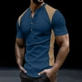thumbnail image 2 of HomeDM Men's Henley Button Down Shirts, Color Block Short Sleeve Casual Basic Tee Summer Lightweight T Shirts, Navy, 2 of 7