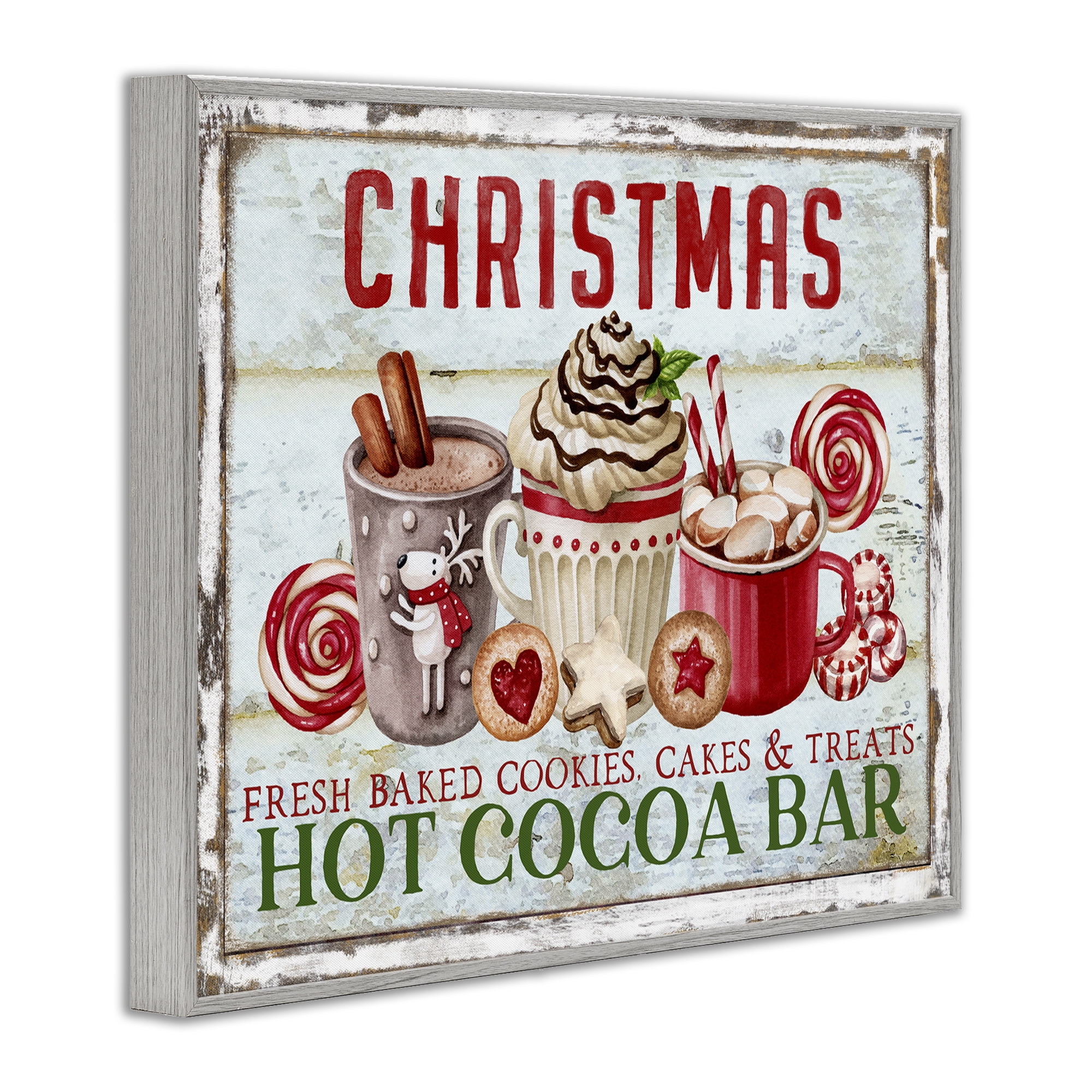 Stupell Industries Festive Hot Chocolate Holiday Painting Gray Framed Art Prints Wall Art, 30 x 24