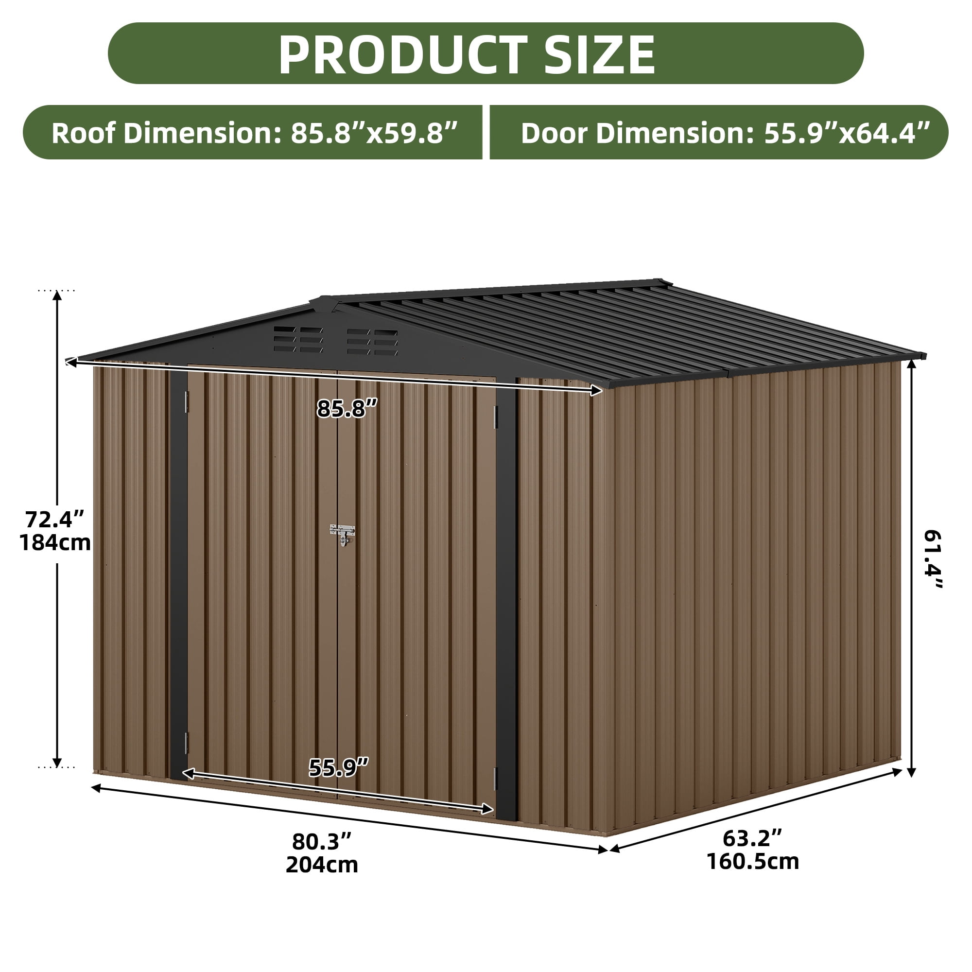Uforic 7x5ft Metal Outdoor Storage Shed, Waterproof Heavy Duty Storage Unit with Lockable Door & Ventilation, Outdoor Tool Shed for Bike, Lawn Mower, Garden Tools, Backyard Patio Lawn Use, Brown