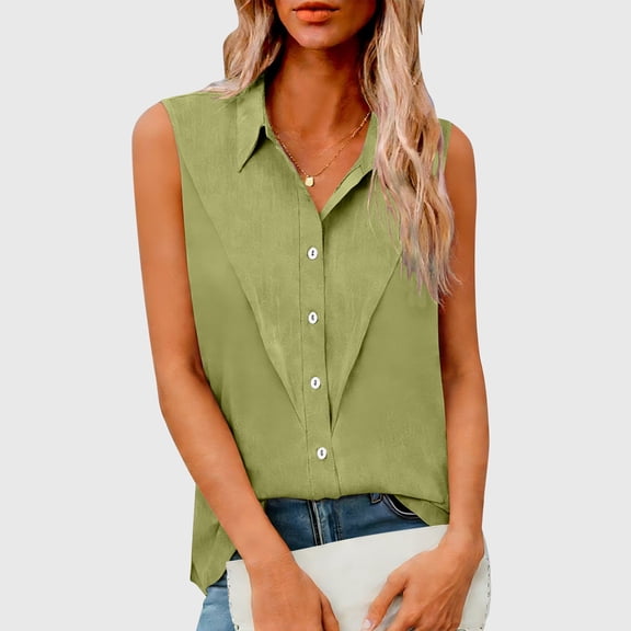 Tank Tops for Women Sleeveless Button down Blouses Casual Summer V Neck Lapel Collared Solid Dressy Office Work Shirts