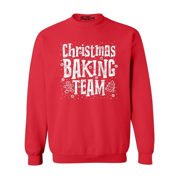 Shop4Ever Men's Christmas Baking Team WHITE Crewneck Sweatshirt Small Red