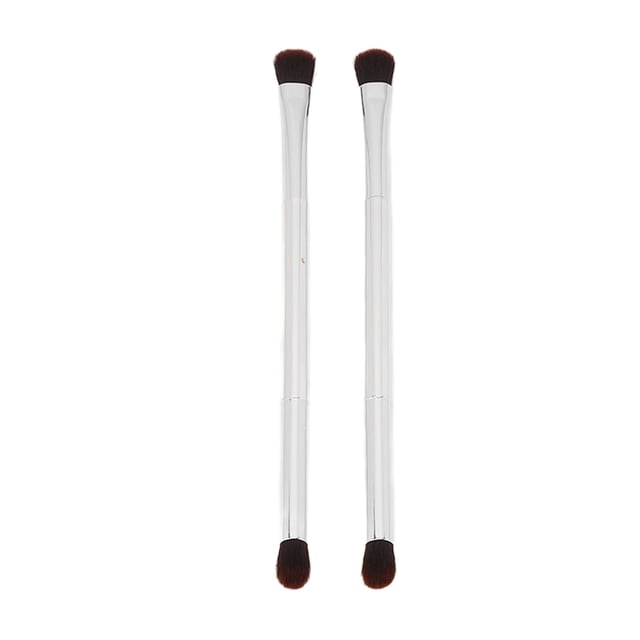 Juego de 2 brochas de sombra de ojos de doble punta, portátiles, de fibra suave plateada, para maquillaje de ojos, herramienta cosmética