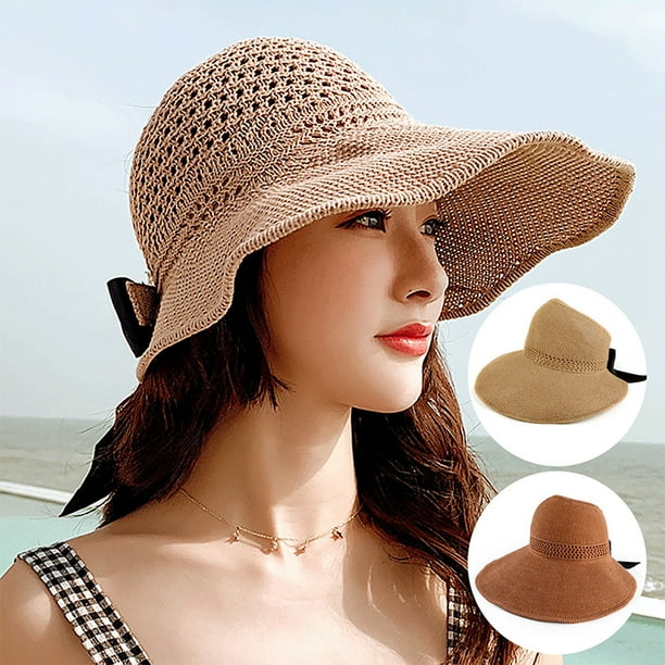 Peaoy Straw Sun Hat Wide Brim Hat Foldable Ponytail Hat Roll up Beach Hat Fashion Sun Shade Hat