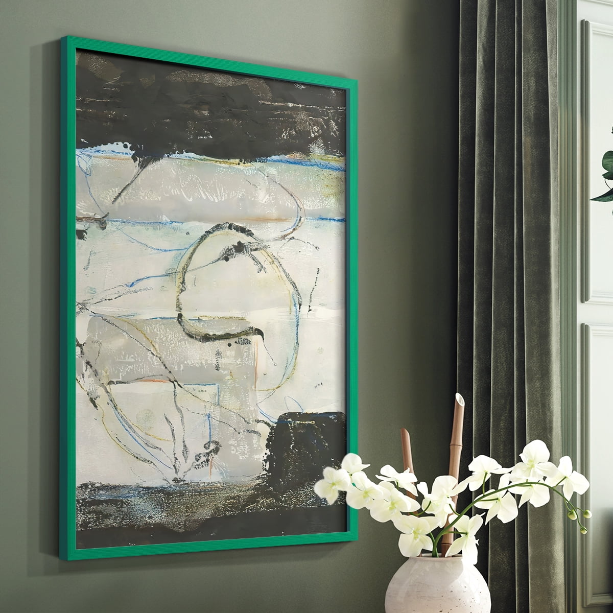 Continuing Energy I Framed Print in Green Solid Wood Framed Print No Nail Hanging