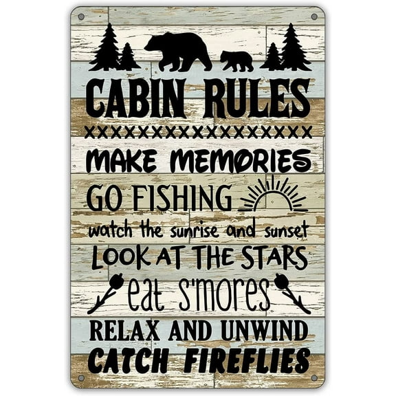 TRAHOO-20*30CM-Funny Cottage Rules Metal Tin Sign Wall Art Decor, Farmhouse Wooden Style Cottage Sign For Home Decor Gift