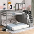 thumbnail image 4 of [US IN STOCK] Twin over Full House Roof Bunk Bed with Staircase and Shelves, Gray, 4 of 9