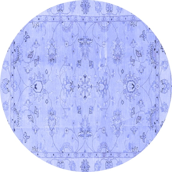 Ahgly Company Machine Washable Indoor Round Oriental Blue Traditional Area Rugs, 8' Round