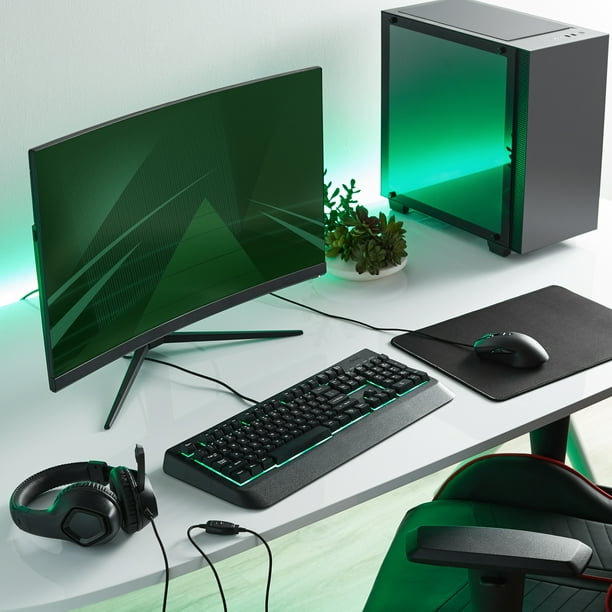 onn. 4-PC Gaming Starter with LED Keyboard, Mouse, Over-ear Headset and Mouse Pad - Walmart.com