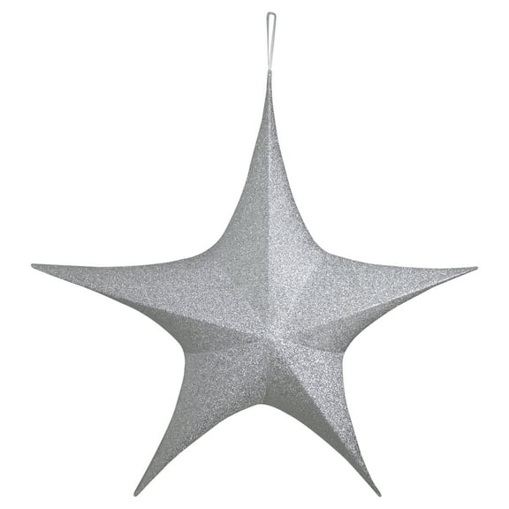 Northlight Silver Tinsel Foldable Glitter Star Outdoor Christmas Decoration - 44" - Silver