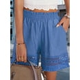 thumbnail image 6 of Women'S Casual Elastic Waist Lounge Shorts Comfy Lace Trim Summer Beach Linen Ruffle Shorts Blue L, 6 of 9
