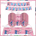 thumbnail image 1 of Disney-Juego de vajilla desechable para fiesta, mantel de mesa con pancarta, regalo de cumpleaños para niños, globo de puntada rosa, 1 of 4