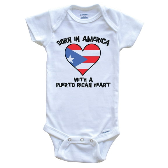 Born In America With A Puerto Rican Heart Baby Bodysuit Puerto Rico Flag Baby Bodysuit, 0-3 Months White