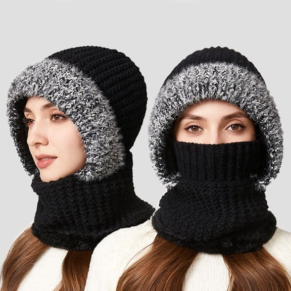 3-in-1 Knit Hat with Scarf & Face Mask | Fleece Lined Winter Balaclava for Women | Windproof Warmth for Cold Weather