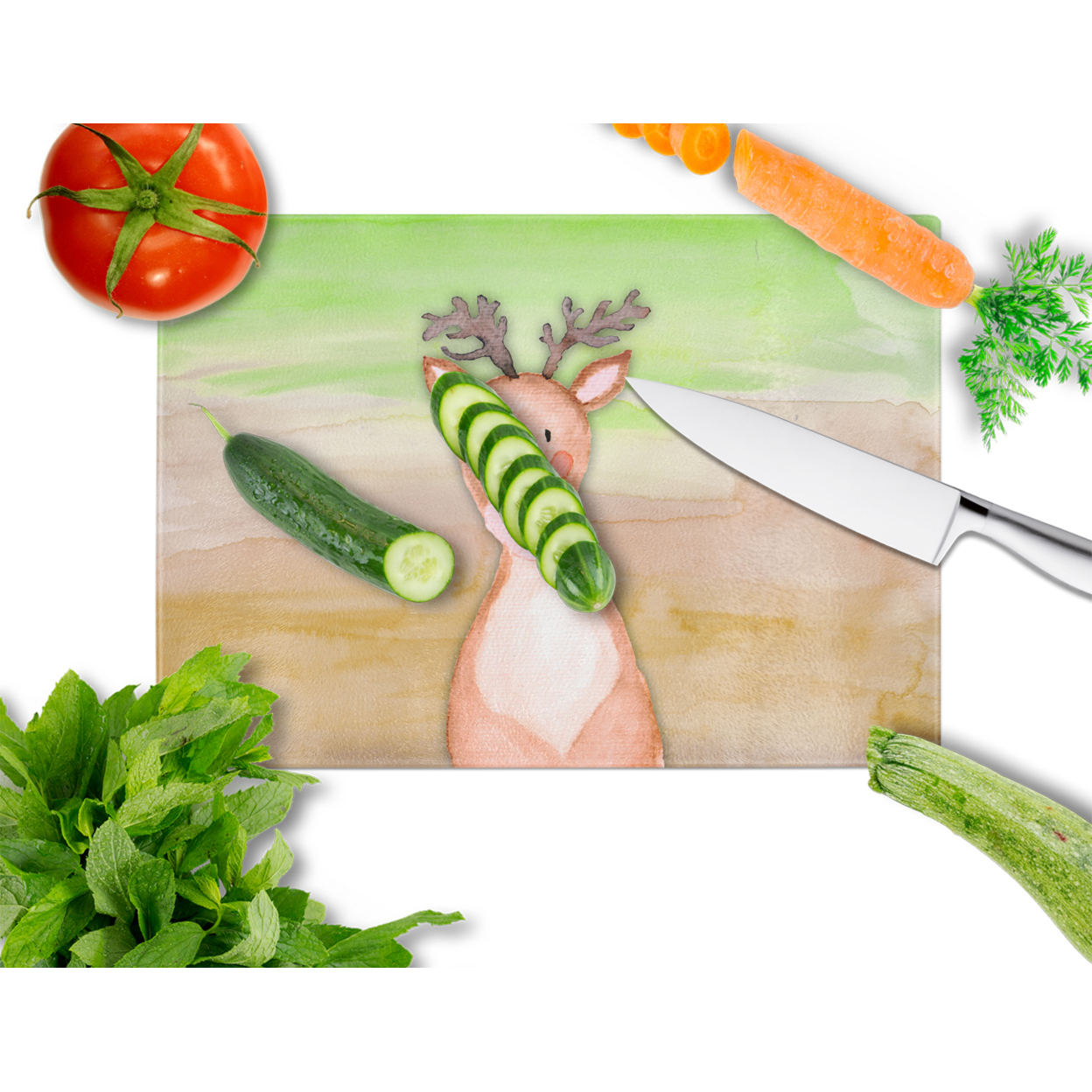 Deer Watercolor Glass Cutting Board Large