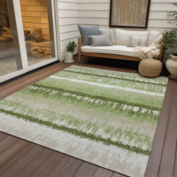 Addison Rugs Chantille Indoor/Outdoor Transitional Stripes Aloe Washable Rectangle Rug, 10' x 14'