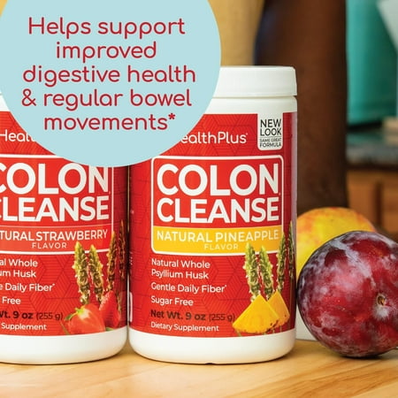 Health Plus Colon Cleanse Digestive Support | No Artificial Flavors | Daily Fiber for Toxin Elimination To Reduce Bloating | Psyllium Husk | Pineapple Flavor | 9 Ounces, 36 Servings