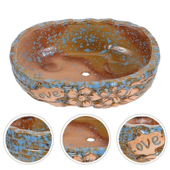 Omeite Large- succulent flower pot ceramic pot simple large stoneware succulent plant pot (ZD blue [love])