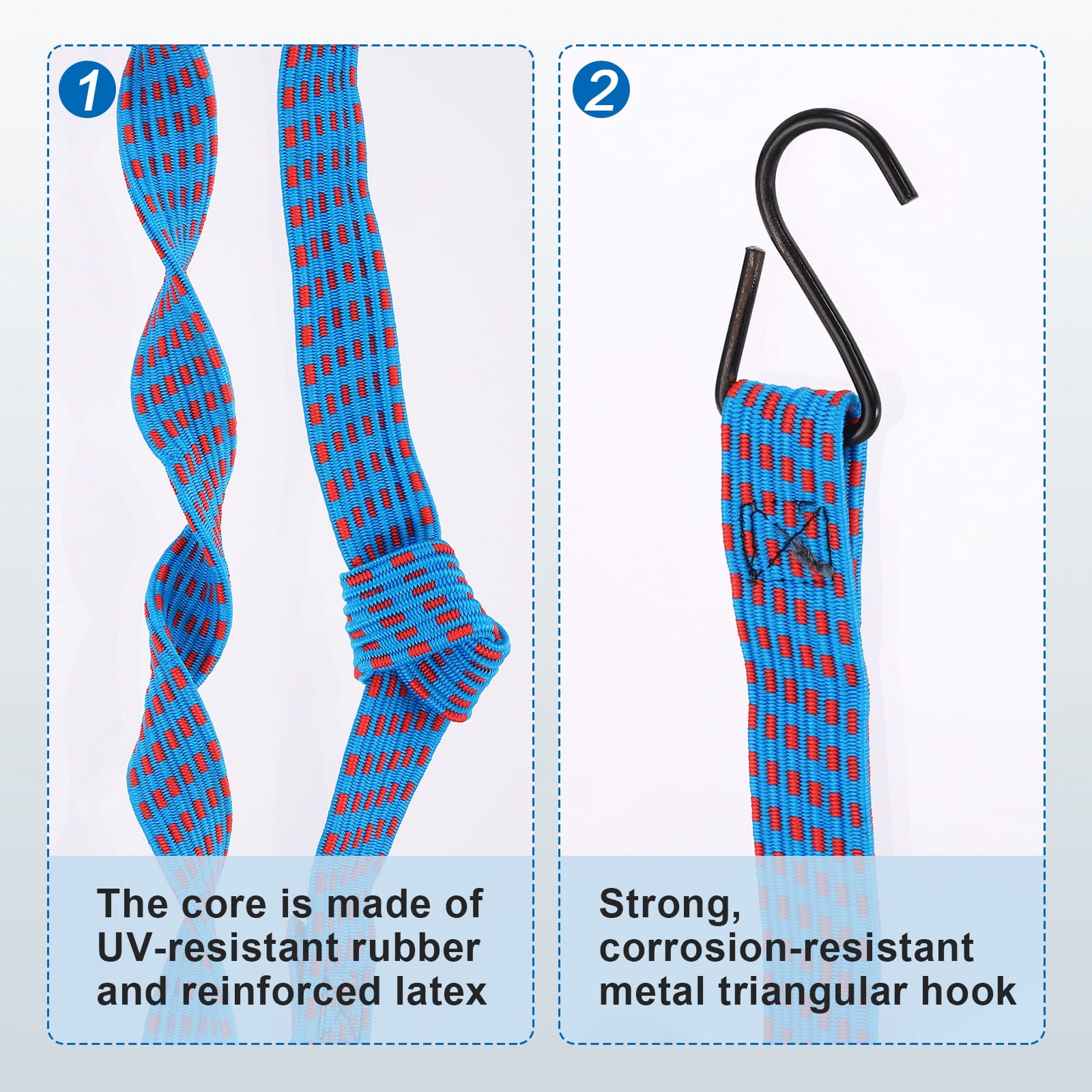5Pack Bungee Cords, 118.11" Length Bungee Cords with Hooks 0.98" Width Adjustable Flat Elastic Rubber Bungee Straps for Luggage, Roof Racks, Tarpaulin, Moving Cargo, Camps, Tarps
