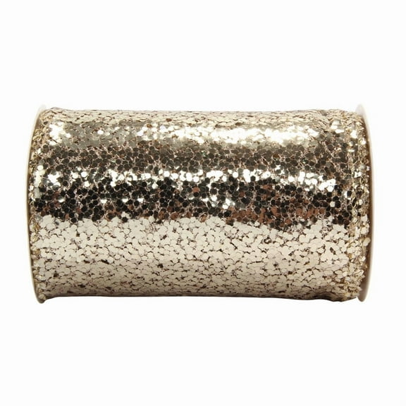 Champagne Glitter Wire Mesh Ribbon - 15.3cm Wide, Wired, champagne, Christmas Tree Decoration, Ribbon Garland, Wreath Bow Making (10 Yards)