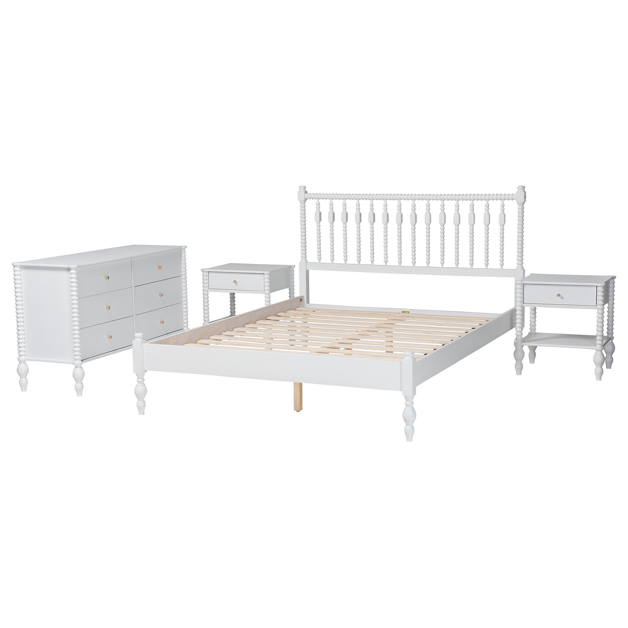 Baxton Studio Denita Farmhouse Bedroom Set, Queen, 4-Piece, White
