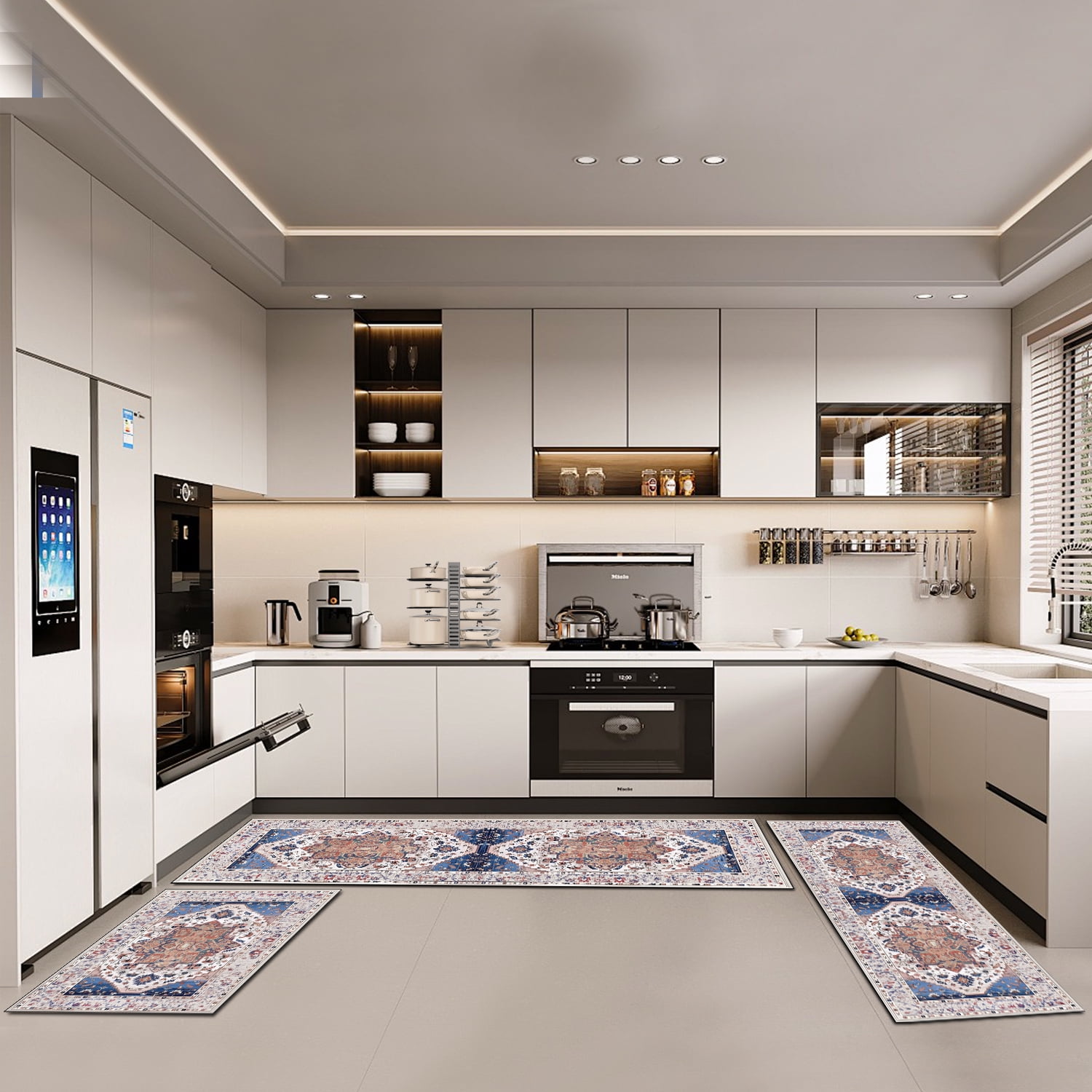 3 Pieces Kitchen Rug Sets with Runner Non Slip Washable Mats for Floor Thick Kitchen Floor Mat Carpet Runner Rugs for Hallway Laundry Holiday Decor