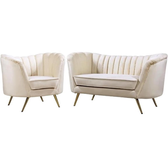 Home Square 2-Piece Set with Accent Chair and Loveseat in Cream and Gold