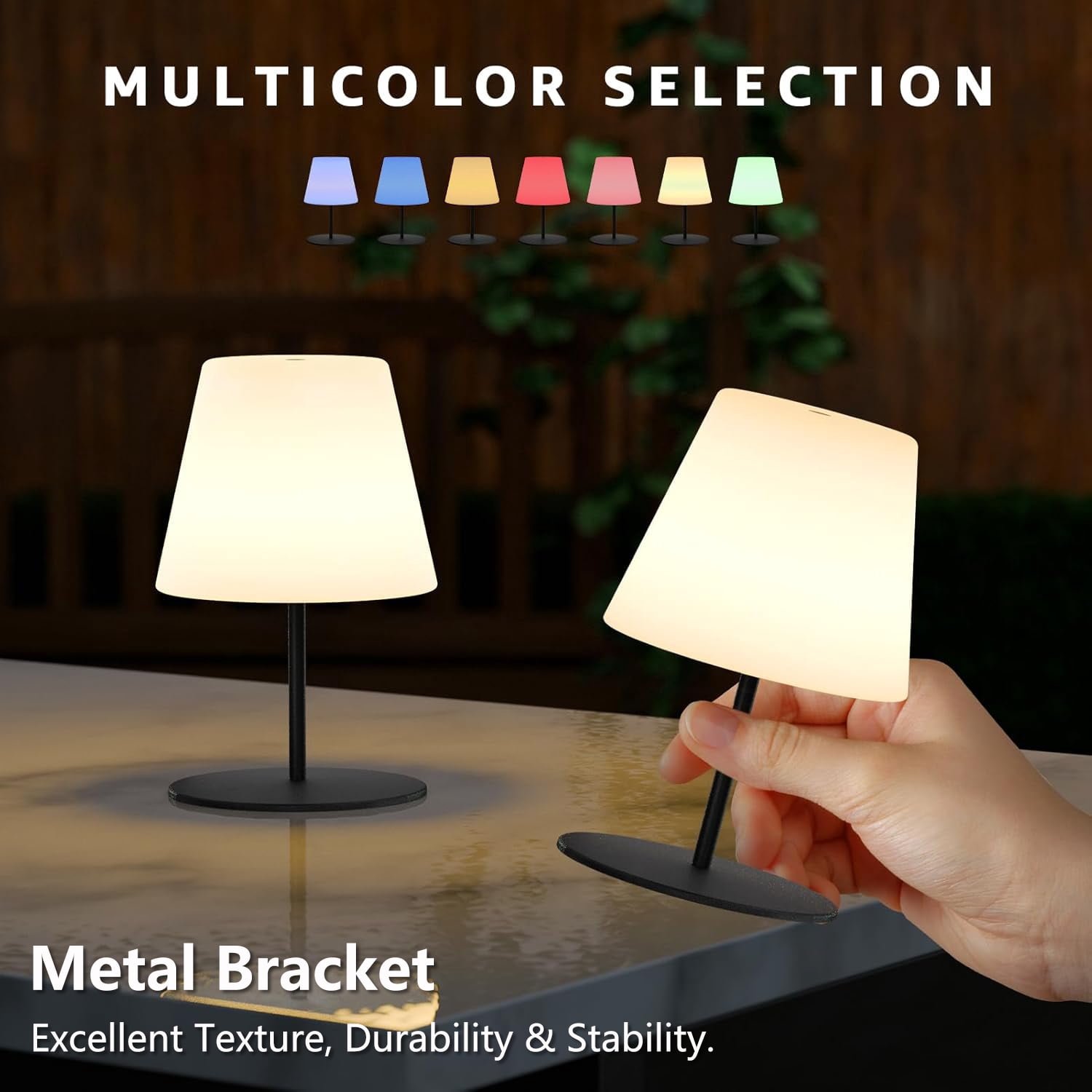 Postlucky 2-Pack 6" Touch LED Table Lamps Dimmable with RGB Color Changing, USB Charging, Height Adjustable, Plastic Shade, Matte Black