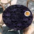thumbnail image 4 of Round Fitted Tablecloths with Elastic Edge Halloween Skull Flower Purple Black Oil-Proof Waterproof Wipeable Table Cover for Kitchen Dining Party Decor Skeleton Plant Sketch Table Clothes,55" - 60", 4 of 9