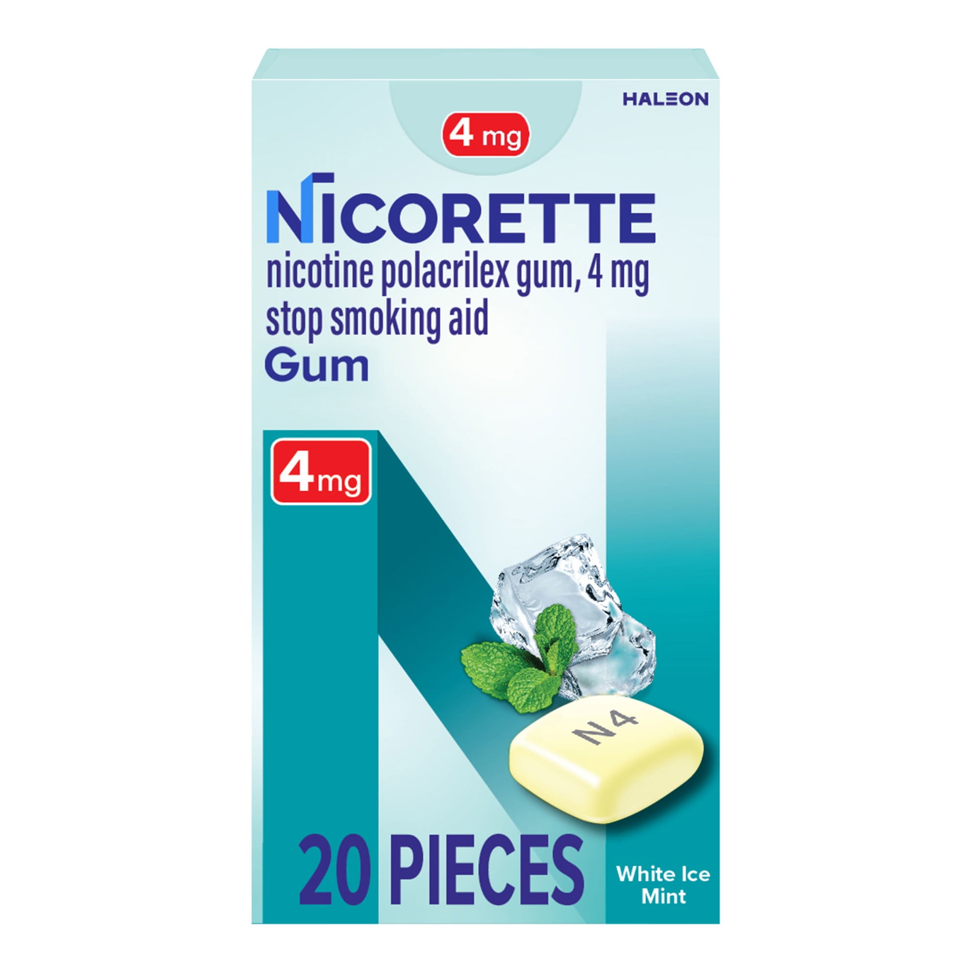 (3 pack) Nicorette Nicotine Gum, Stop Smoking Aids, 4 Mg, White Ice Mint, 20 Count