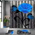 thumbnail image 6 of Waterbb 4 Pcs Bathroom Shower Curtain Set,Rose Bathroom Set, Space Shower Curtain Sets with Rugs(Bath Mat,U Shape and Toilet Lid Cover Mat) and 12 Hooks, 6 of 11
