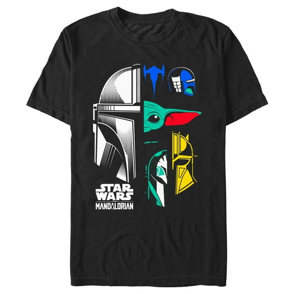 Men's Star Wars: The Mandalorian Color Block Character Heads Graphic Tee Black Small