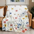 thumbnail image 4 of Multicolor Watercolor Floral Throw Blankets, Spring Pastel Wildflowers Soft Fleece Blanket Decorative for Home Sofa Couch Chair Living Bedroom, 30x40 Inches, White, 4 of 8