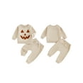 thumbnail image 3 of Elippeo Little Boys Girls Halloween Outfit, Pumpkin Embroidery Long Sleeve Sweatshirt Elastic Waist Pants 2 Piece Set for Fall 6 12 18 24 Months 3 4 Years, 3 of 10