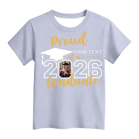 Custom Photo T-Shirt Personalized Text Picture Print Short Sleeve Crew Neck Tee Unisex Graduation Season Casual Top for Celebration Wear(Light Gray3 XXL)