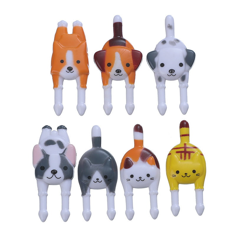 6pcs Mini Animal Fork Fruit Picking Cute Cartoon Cat Child Fork Bento Decoration Accessories Black 